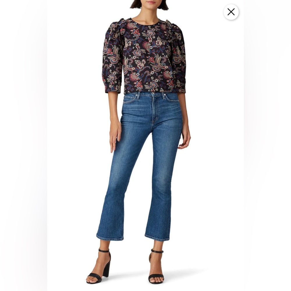 Ba&sh Rym Puff-Sleeve Paisley Top in Black Size XS